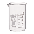 Clear glass graduated beaker on a white background.